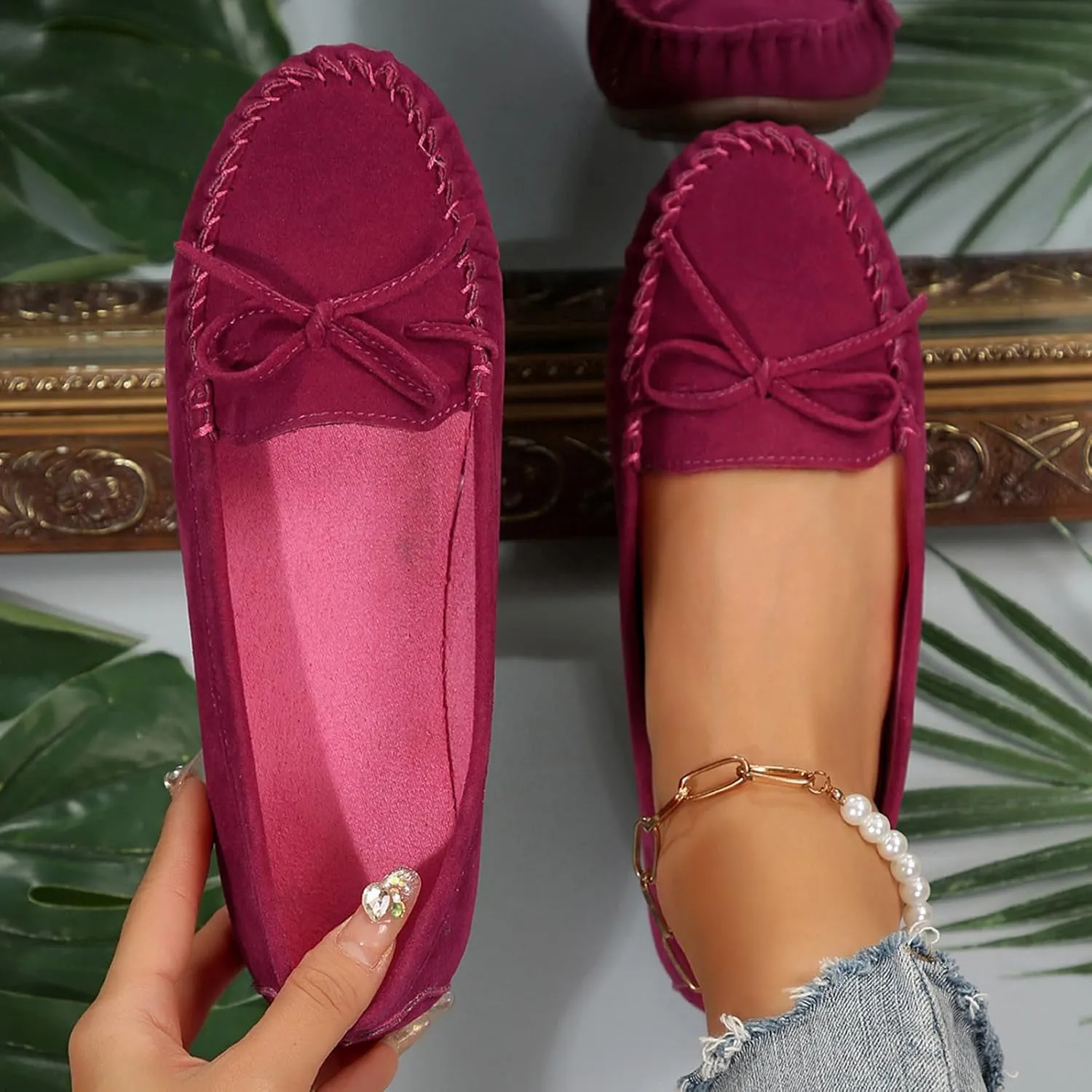 Women's Suede Casual Penny Loafers Vintage Ladies Moccasins Driving Shoes Comfort Slip-On Fashion Boat Classic Flats