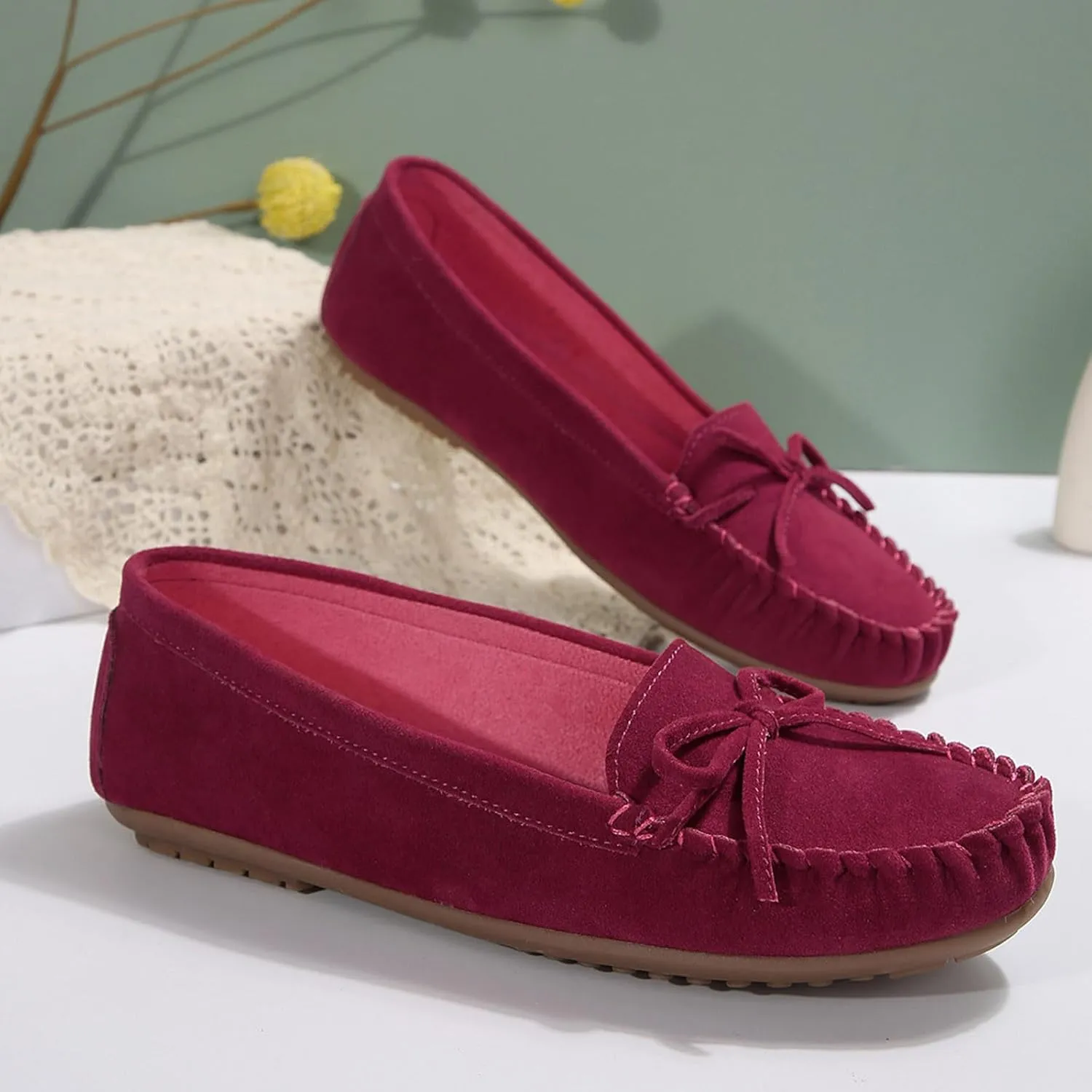 Women's Suede Casual Penny Loafers Vintage Ladies Moccasins Driving Shoes Comfort Slip-On Fashion Boat Classic Flats