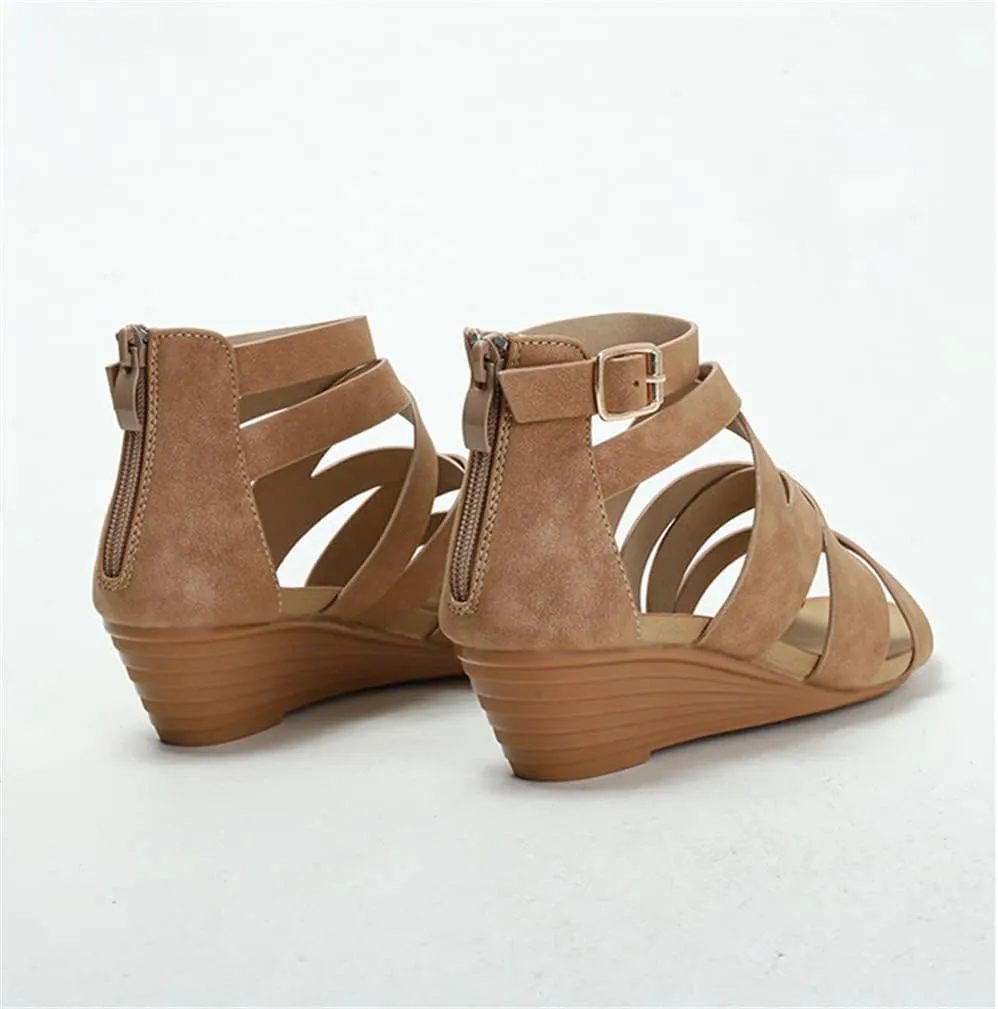 Women's Summer Wedge Sandals Gladiator Rhinestone High Heel Breathable Beach Sandals Roman Open Toe Casual Dress Sandals