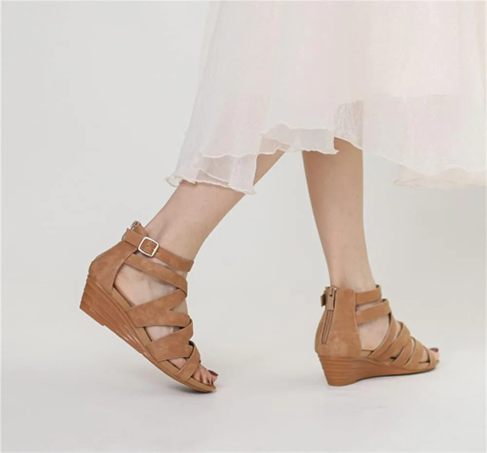 Women's Summer Wedge Sandals Gladiator Rhinestone High Heel Breathable Beach Sandals Roman Open Toe Casual Dress Sandals