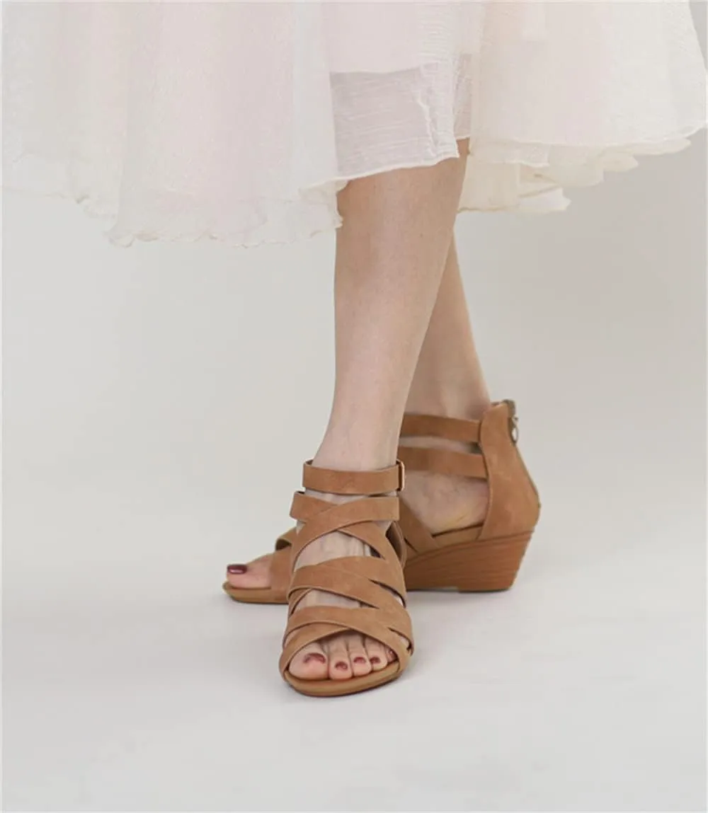 Women's Summer Wedge Sandals Gladiator Rhinestone High Heel Breathable Beach Sandals Roman Open Toe Casual Dress Sandals
