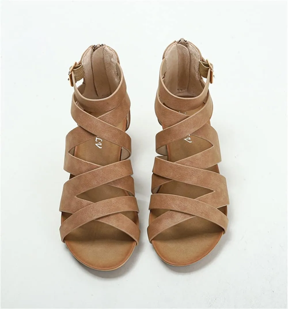 Women's Summer Wedge Sandals Gladiator Rhinestone High Heel Breathable Beach Sandals Roman Open Toe Casual Dress Sandals