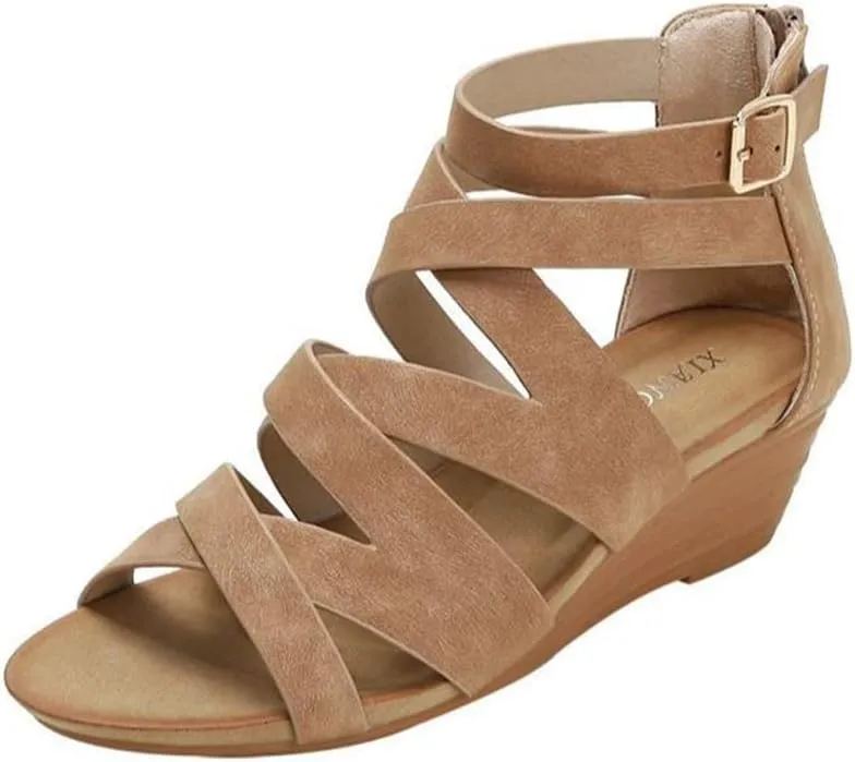 Women's Summer Wedge Sandals Gladiator Rhinestone High Heel Breathable Beach Sandals Roman Open Toe Casual Dress Sandals