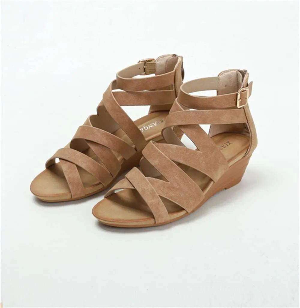Women's Summer Wedge Sandals Gladiator Rhinestone High Heel Breathable Beach Sandals Roman Open Toe Casual Dress Sandals