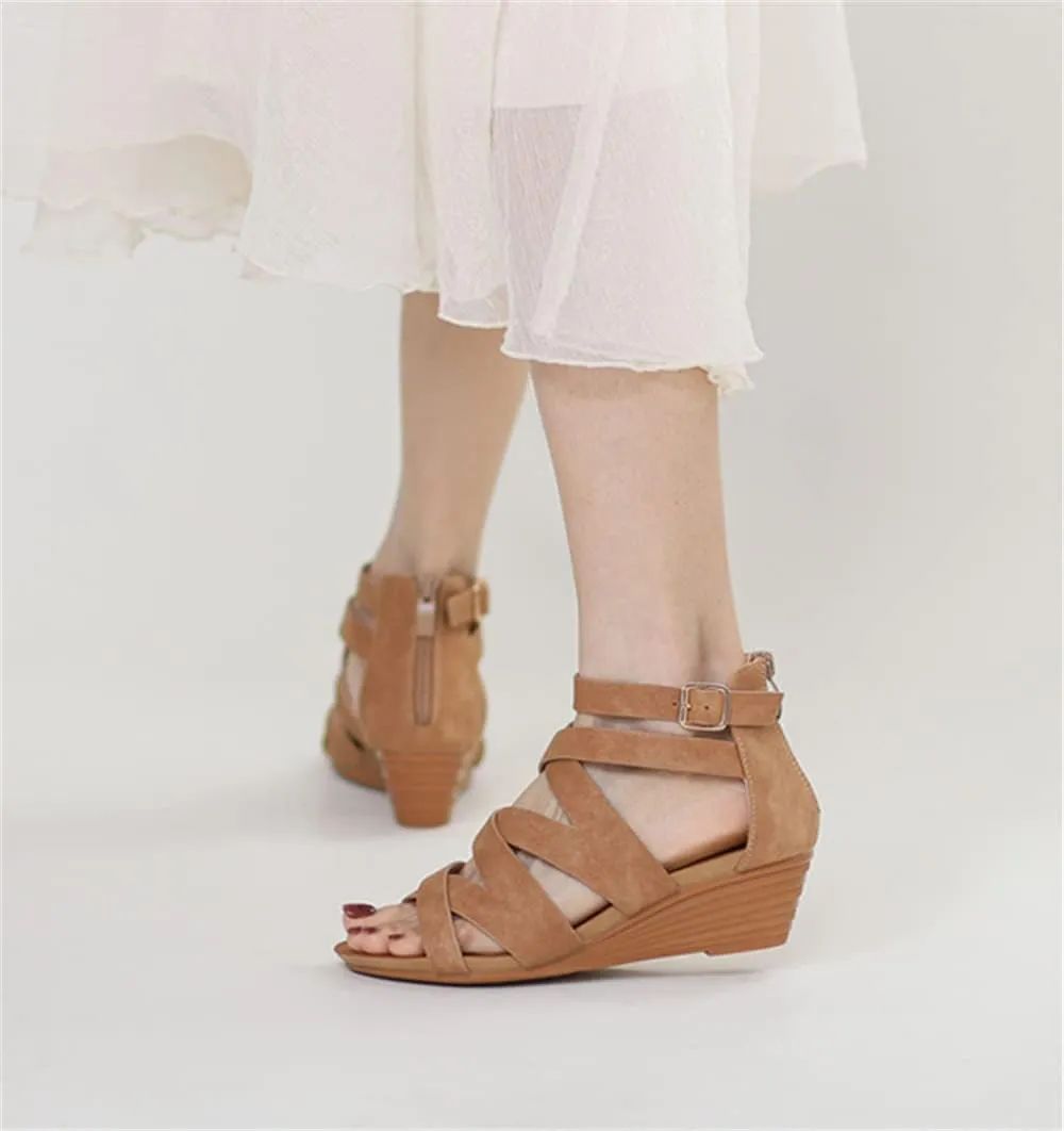 Women's Summer Wedge Sandals Gladiator Rhinestone High Heel Breathable Beach Sandals Roman Open Toe Casual Dress Sandals
