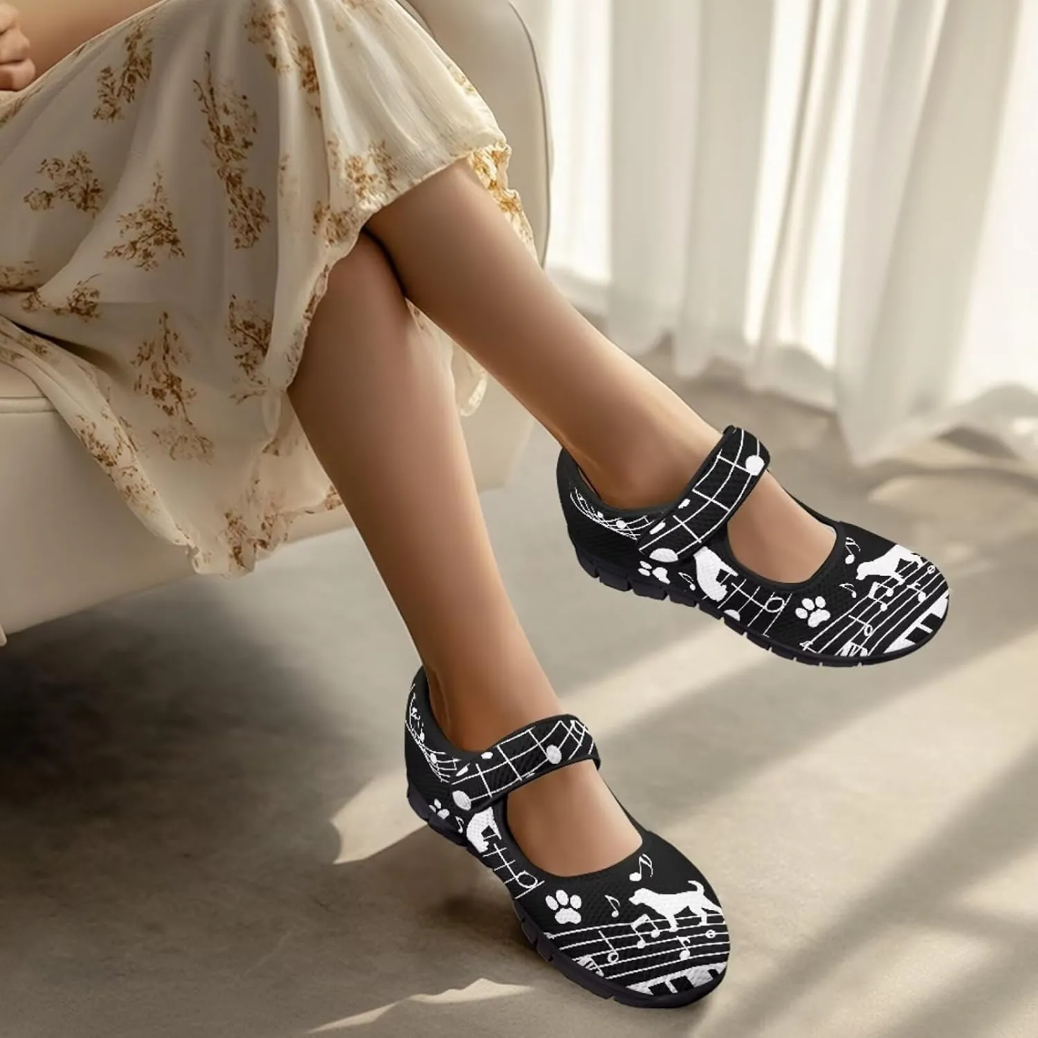 Women's Sunflower Print Mary Jane Sneaker Shoes Casual Lightweight Breathable Sneaker