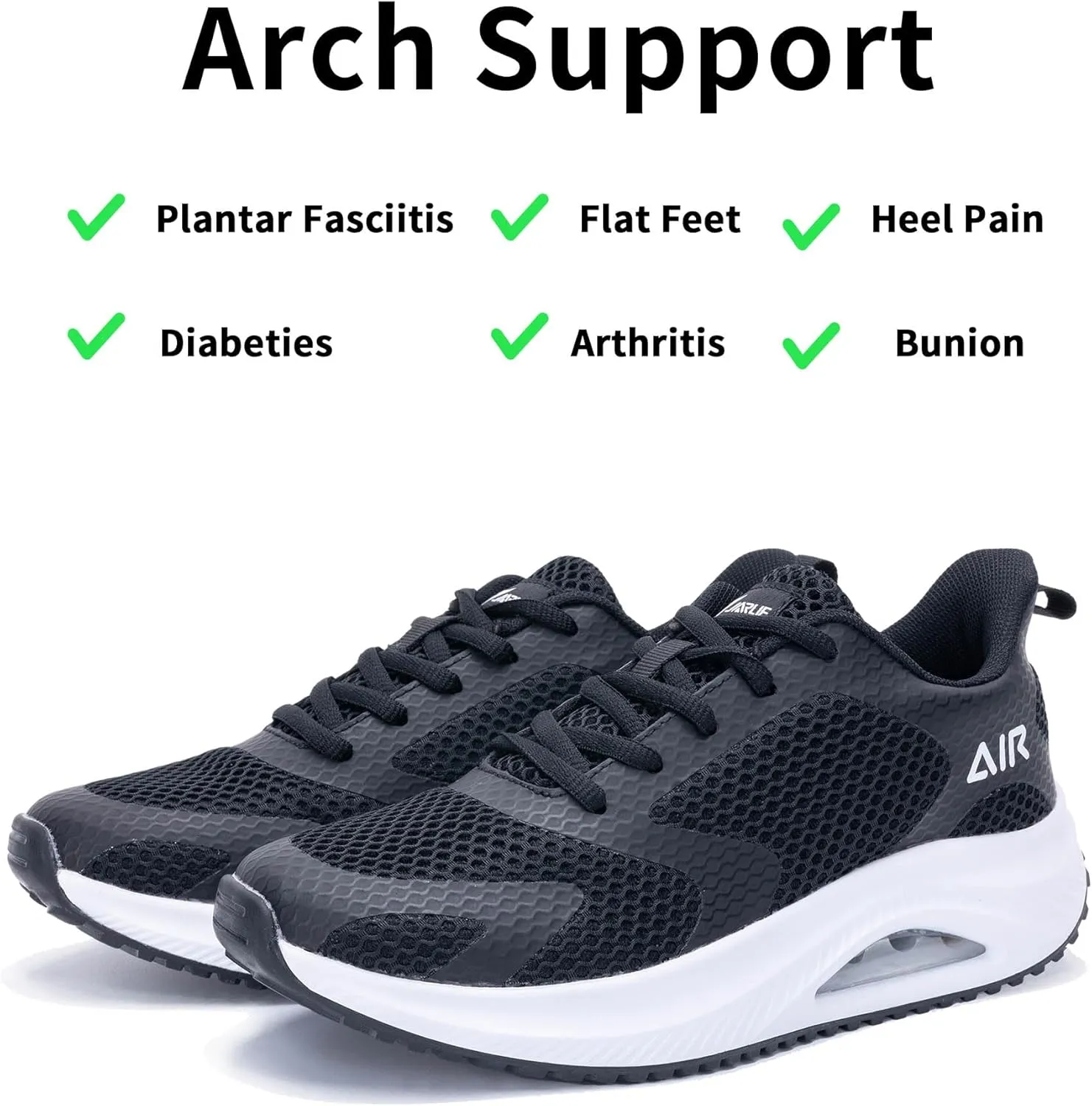 Women's Walking Shoes Arch Support Orthotic Sneakers Comfortable Air Tennis Shoes for Plantar Fasciitis Pain Relief US 6-11