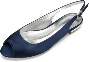 Womens Wedding Dress Shoes Low Heel Bridal Shoes Sandals Satin Evening Party Work Flat Comfortable Buckle Open Toe Satin Shoes