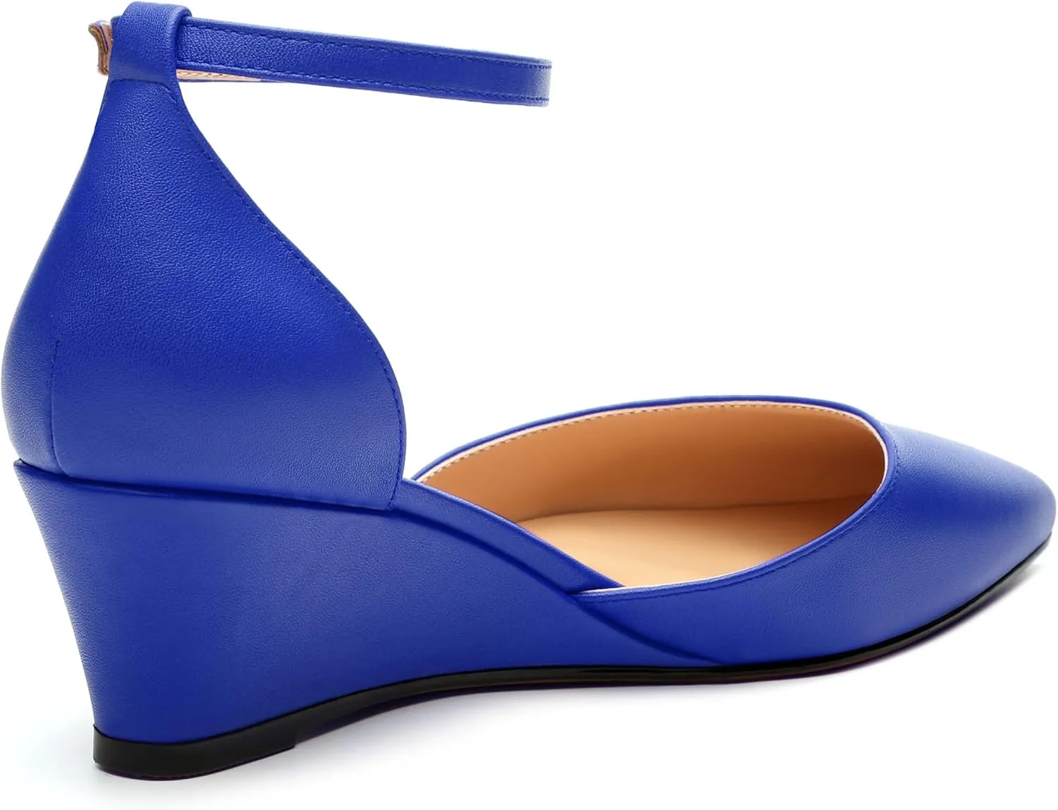 Womens Wedge Pumps, Pointed Toe Low Heel Wedges with Ankle Strap for Evening Party Dress Casual 2 Inch