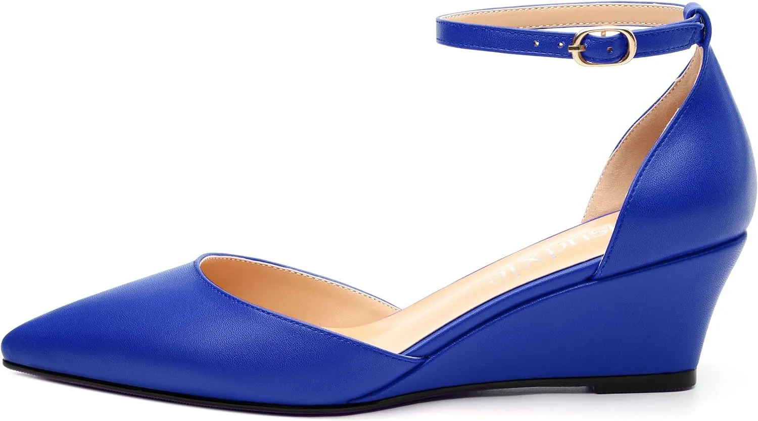 Womens Wedge Pumps, Pointed Toe Low Heel Wedges with Ankle Strap for Evening Party Dress Casual 2 Inch