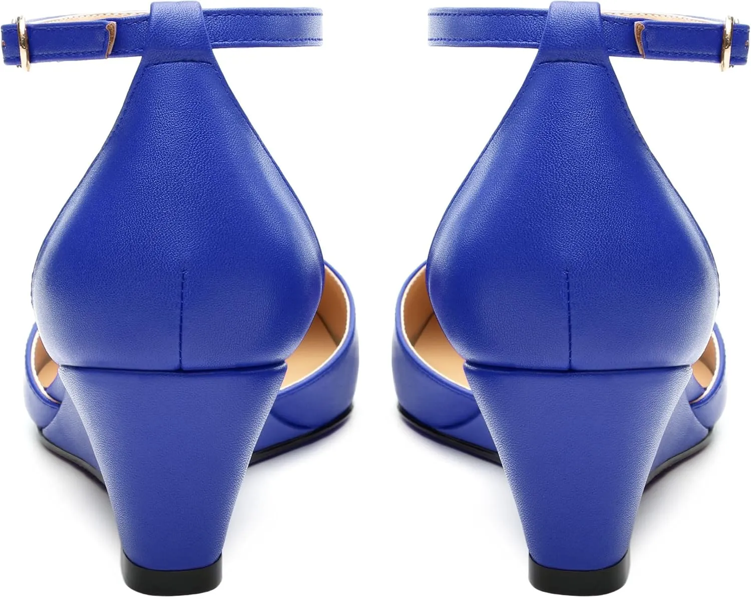 Womens Wedge Pumps, Pointed Toe Low Heel Wedges with Ankle Strap for Evening Party Dress Casual 2 Inch