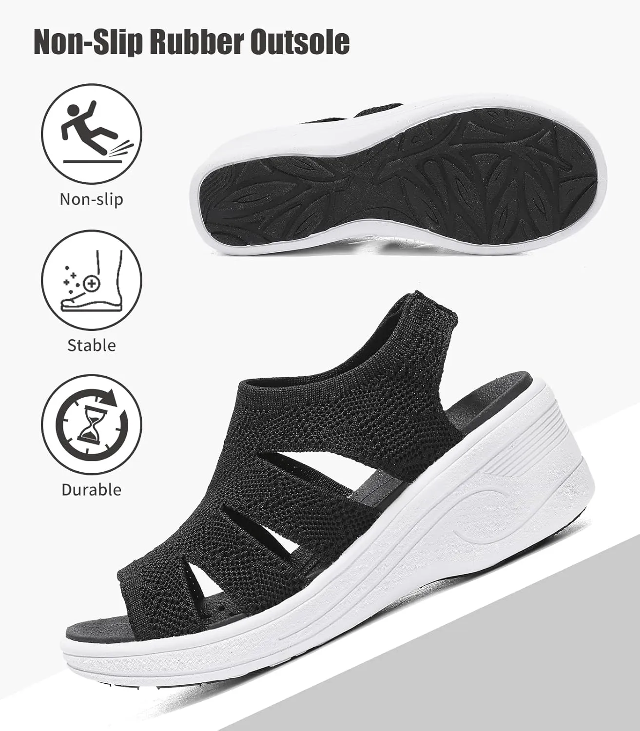 Womens Wedge Sandals Platform Walking Sandals Open Toe Ankle Elastic Strap Casual Comfortable Summer Dressy