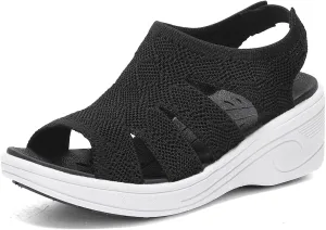 Womens Wedge Sandals Platform Walking Sandals Open Toe Ankle Elastic Strap Casual Comfortable Summer Dressy
