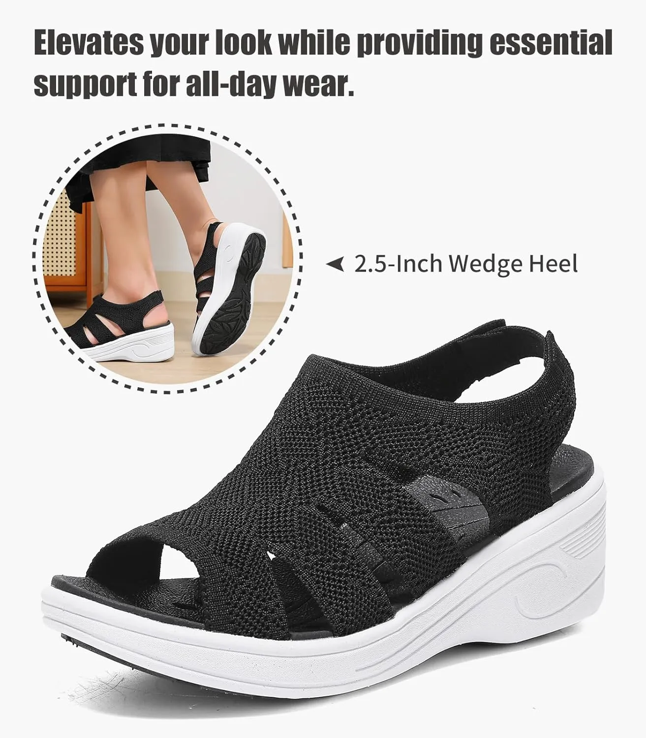Womens Wedge Sandals Platform Walking Sandals Open Toe Ankle Elastic Strap Casual Comfortable Summer Dressy