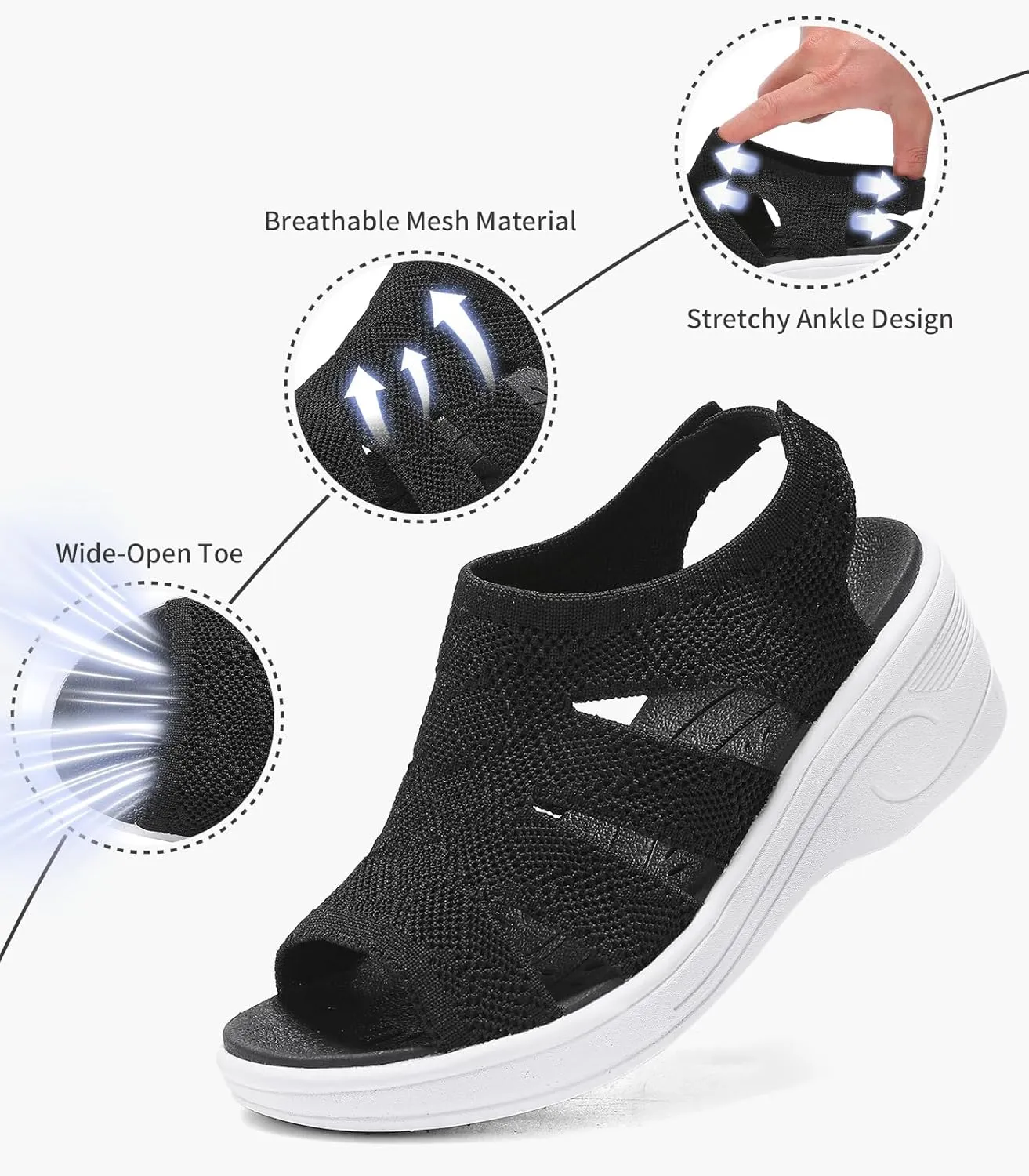 Womens Wedge Sandals Platform Walking Sandals Open Toe Ankle Elastic Strap Casual Comfortable Summer Dressy