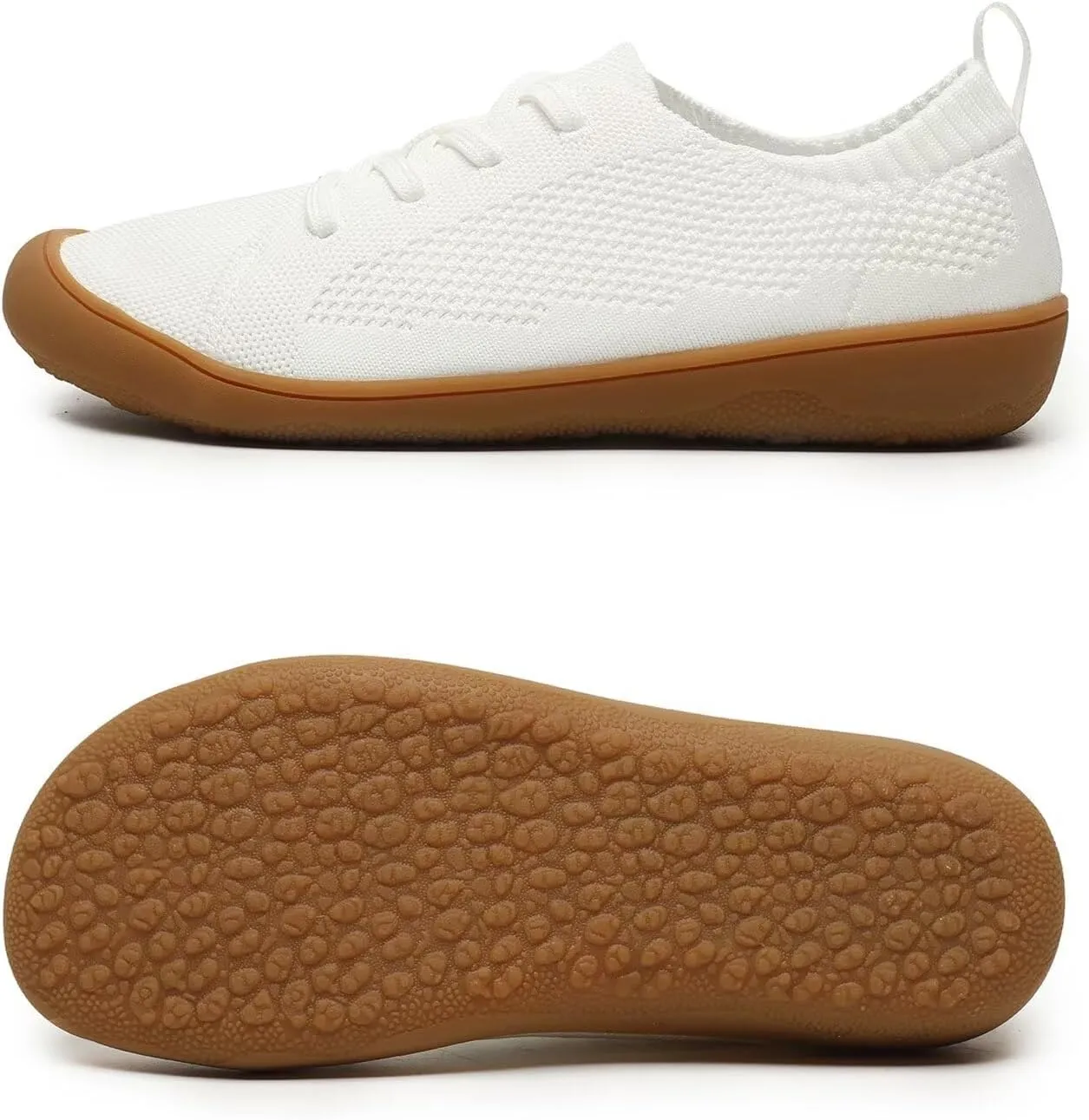 Women's Wide Toe Minimalist Barefoot Walking Shoes Comfort Low Top Knit Lace-up Sneakers Casual Outdoor Tennis Shoes