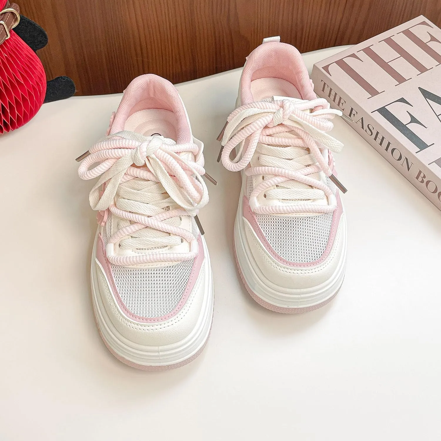 Womens Y2K Breathable Mesh Platform Sneakers College Girls Cute Fashion Campus Lightweight Walking Shoes