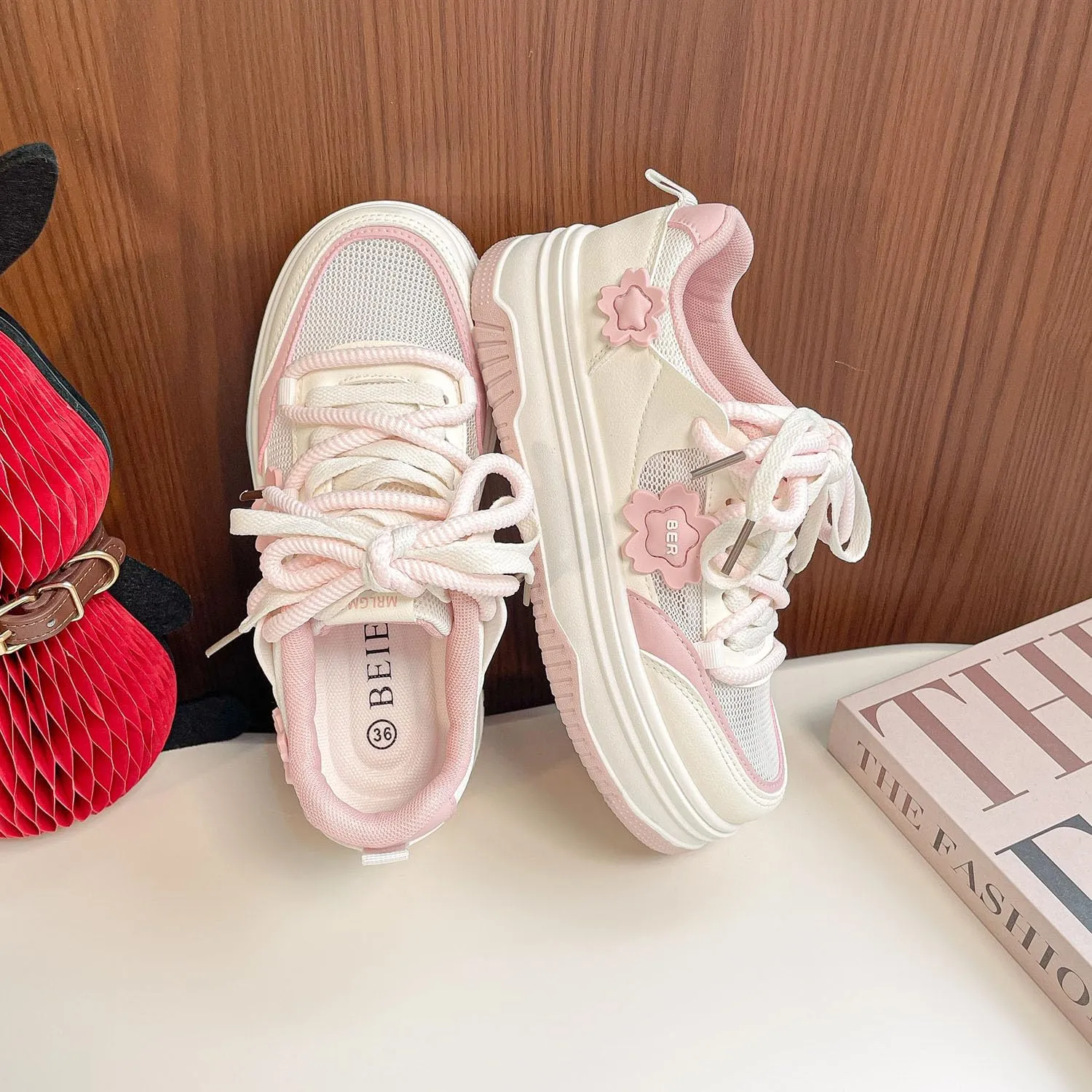 Womens Y2K Breathable Mesh Platform Sneakers College Girls Cute Fashion Campus Lightweight Walking Shoes