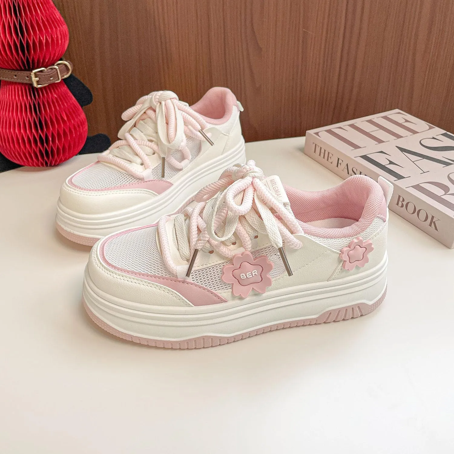 Womens Y2K Breathable Mesh Platform Sneakers College Girls Cute Fashion Campus Lightweight Walking Shoes