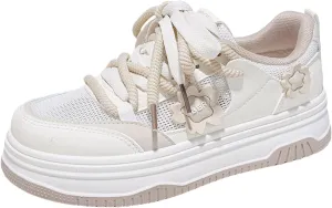 Womens Y2K Breathable Mesh Platform Sneakers College Girls Cute Fashion Campus Lightweight Walking Shoes