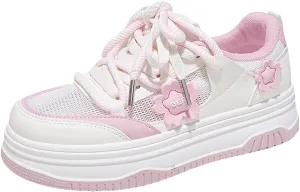 Womens Y2K Breathable Mesh Platform Sneakers College Girls Cute Fashion Campus Lightweight Walking Shoes