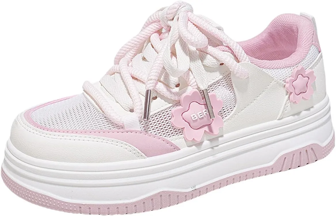 Womens Y2K Breathable Mesh Platform Sneakers College Girls Cute Fashion Campus Lightweight Walking Shoes