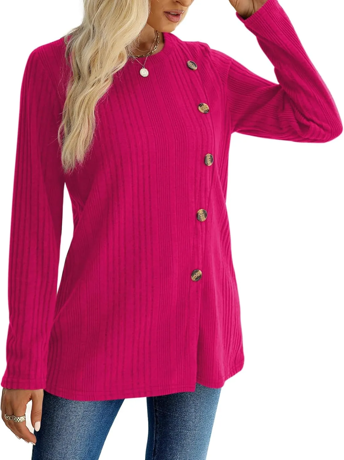 XIEERDUO Long Sleeve Tops for Women Tunics Buttons Front Slit