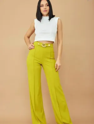Yellow High Waisted Pants with Buttons