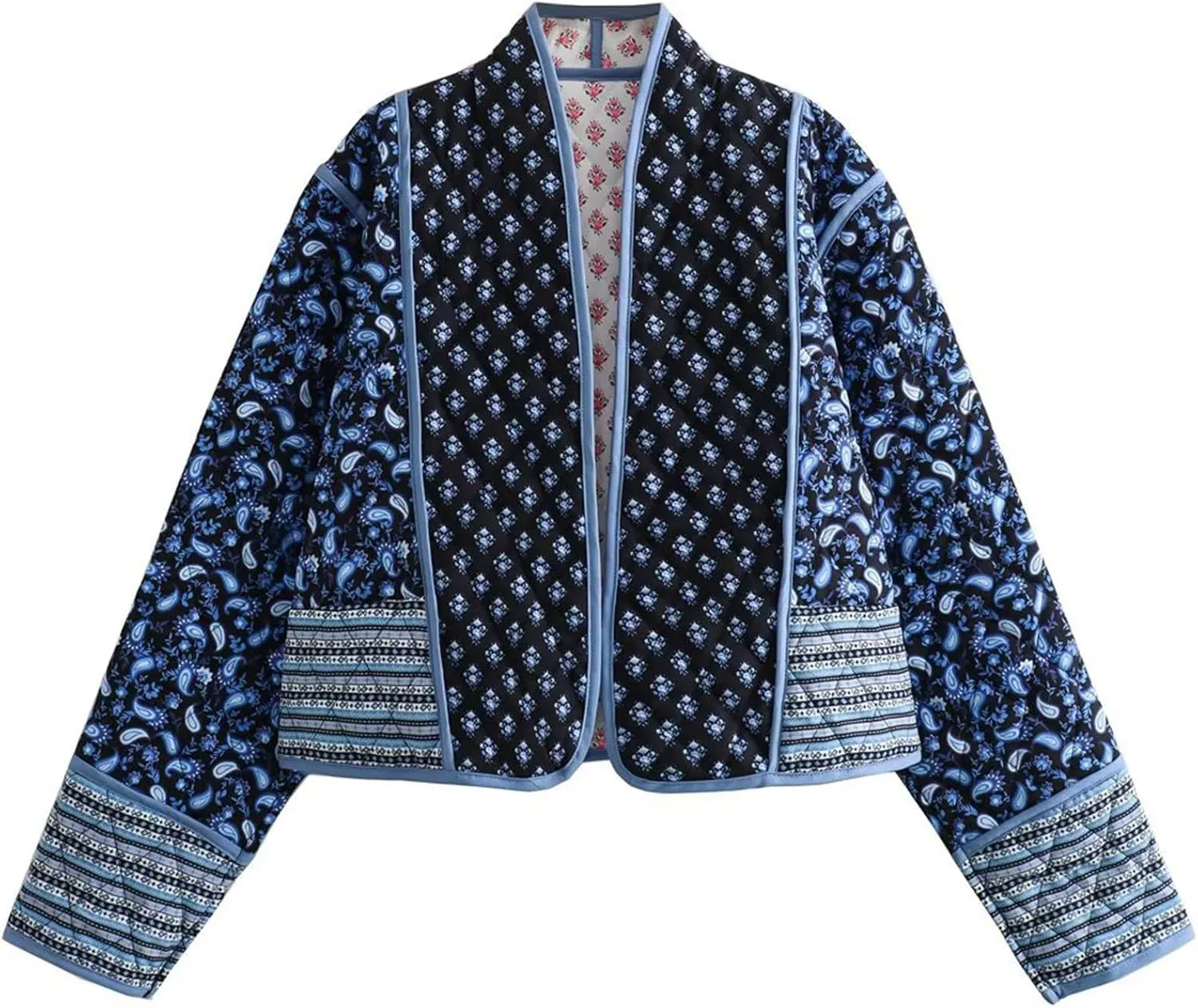 Yimoon Women's Quilted Jacket Lightweight Floral Print Cropped Puffer Coat Short Padded Open Front Winter Outwear