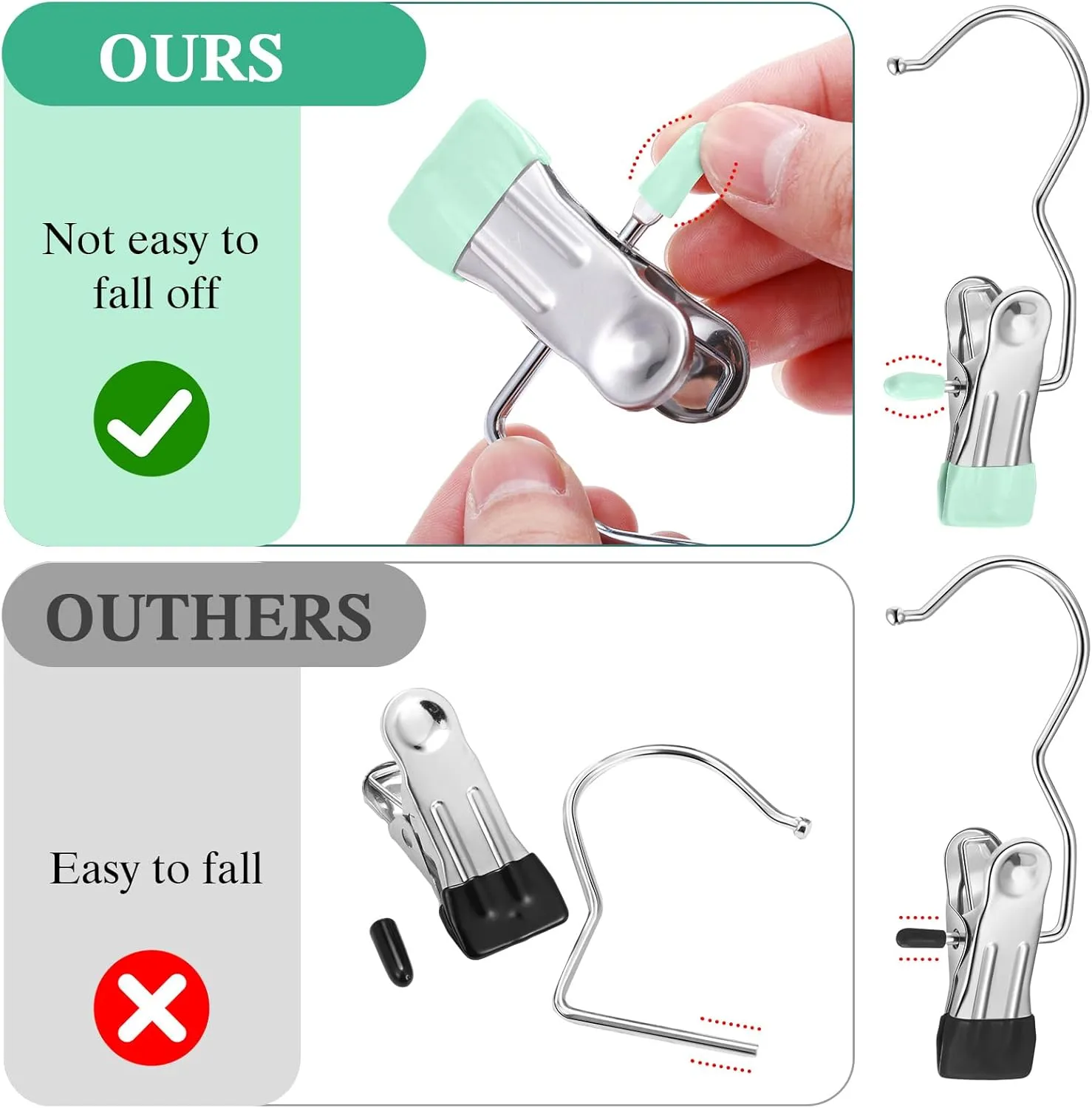 Yinder 150 Pcs Boot Hangers Clips Laundry Hooks Hanging Stainless Steel Clothes Pins Portable Clip Hangers for Closet Travel Socks Pants Handbags Hats Towels (Light Green)