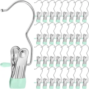 Yinder 150 Pcs Boot Hangers Clips Laundry Hooks Hanging Stainless Steel Clothes Pins Portable Clip Hangers for Closet Travel Socks Pants Handbags Hats Towels (Light Green)