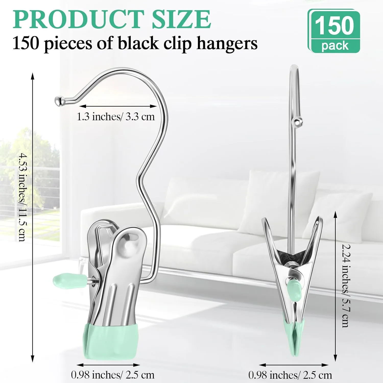 Yinder 150 Pcs Boot Hangers Clips Laundry Hooks Hanging Stainless Steel Clothes Pins Portable Clip Hangers for Closet Travel Socks Pants Handbags Hats Towels (Light Green)