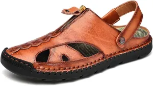 YING LAN Men's Casual Leather Fashion Sandals Closed Toe Outdoor Fisherman Hiking Shoes Lightweight Summer Water Shoes