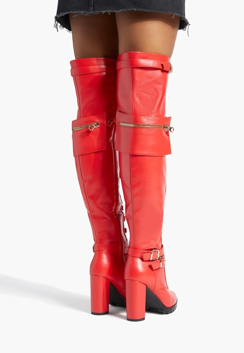 Yishaweiqi Buckle Strap Wide Calf Thigh High Boots for Women Chunky Block High Heel Over The Knee Boots Lace up Riding Combat Boots Ladies Side Zipper Tall Long Boots