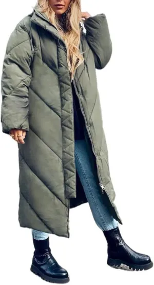 Yousify Women's Hooded Long Puffer Coat Winter Longer Thickened Down Jacket Zip Cotton Outwear