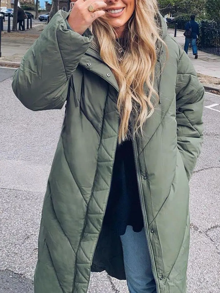 Yousify Women's Hooded Long Puffer Coat Winter Longer Thickened Down Jacket Zip Cotton Outwear
