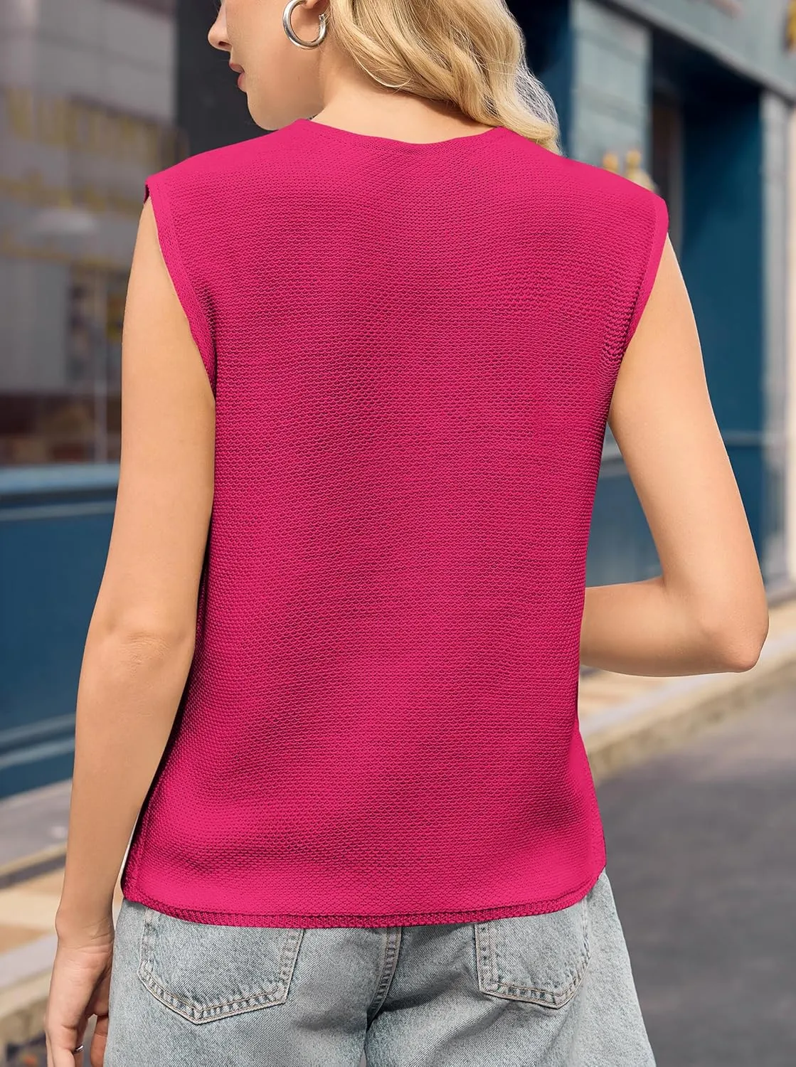 Yousify Women’s Tie Front Sweater Vest 2025 Summer Sleeveless Crochet Knit Tops Lightweight Cardigan Sweaters Outfits