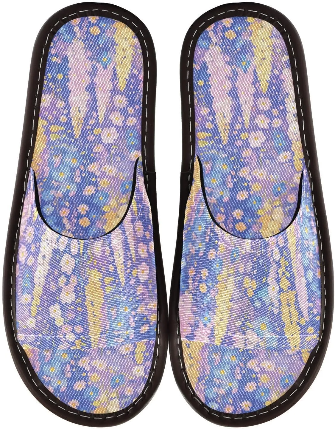 Yuiboo Beauty Colorful Flowers Men Women's Bathroom Slippers Washable Slides Sandals for Travel Home Beach