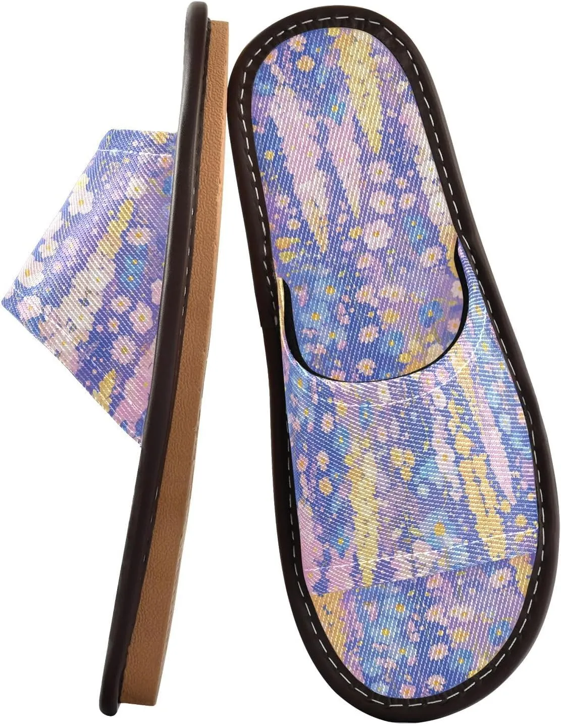 Yuiboo Beauty Colorful Flowers Men Women's Bathroom Slippers Washable Slides Sandals for Travel Home Beach