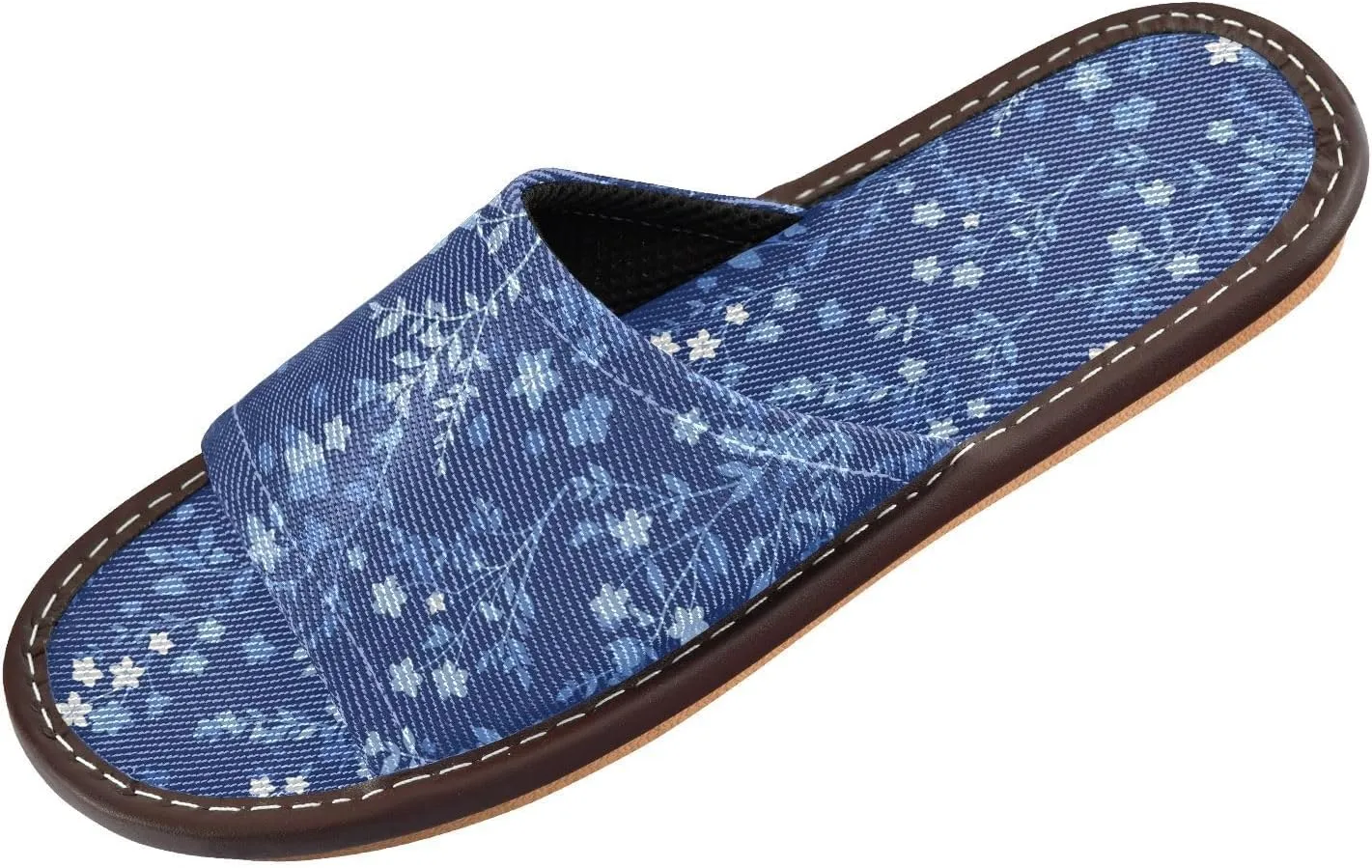 Yuiboo Cute Dark Blue Flowers Women Men's Spa Shower Slippers Reusable Slides Sandals for Beach Bedroom Hotel
