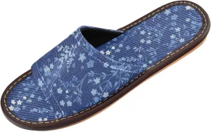 Yuiboo Cute Dark Blue Flowers Women Men's Spa Shower Slippers Reusable Slides Sandals for Beach Bedroom Hotel