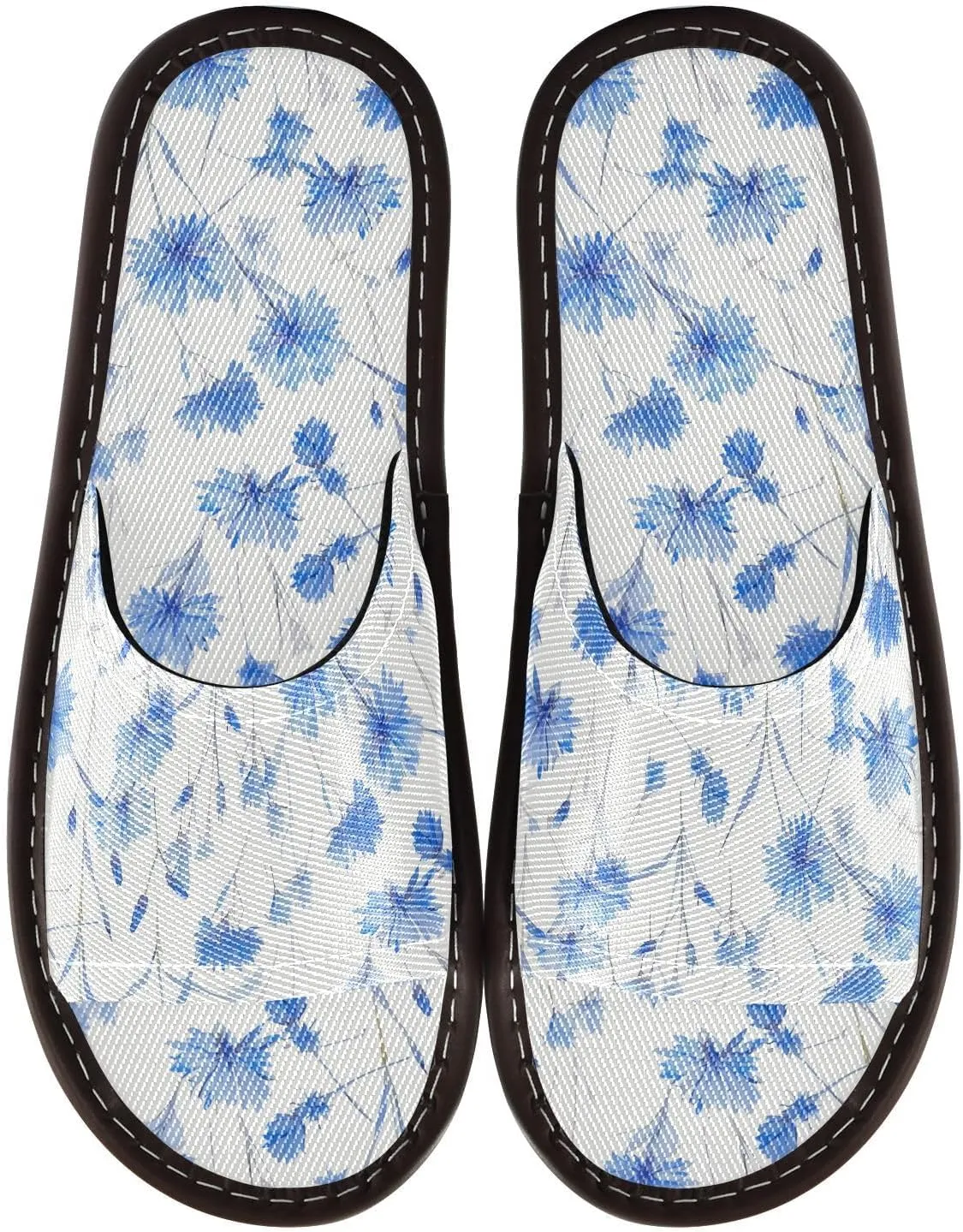Yuiboo Dreamy Light Blue Cornflowers Mens Casual Shower Slippers Summer Non Slip Sandals for Travel Indoor Hotel