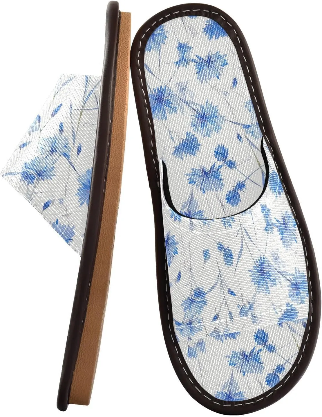 Yuiboo Dreamy Light Blue Cornflowers Mens Casual Shower Slippers Summer Non Slip Sandals for Travel Indoor Hotel