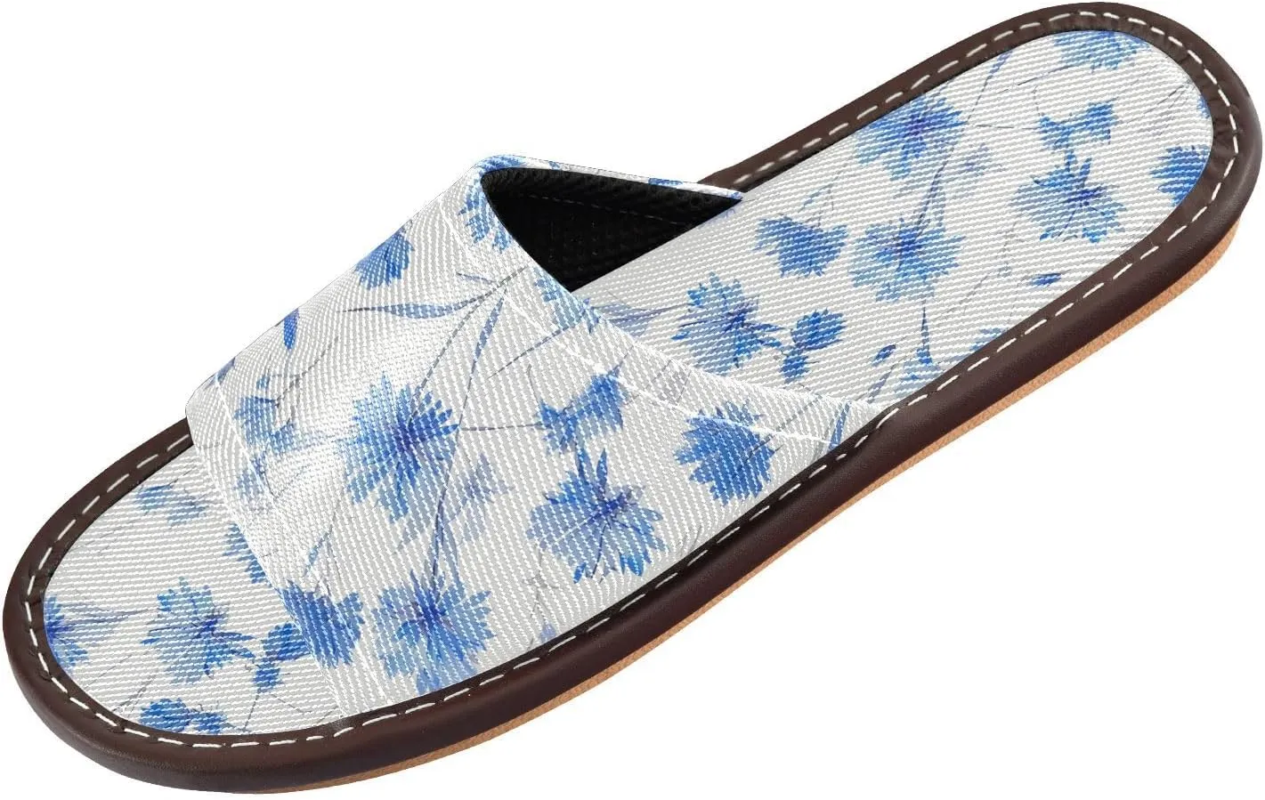 Yuiboo Dreamy Light Blue Cornflowers Mens Casual Shower Slippers Summer Non Slip Sandals for Travel Indoor Hotel