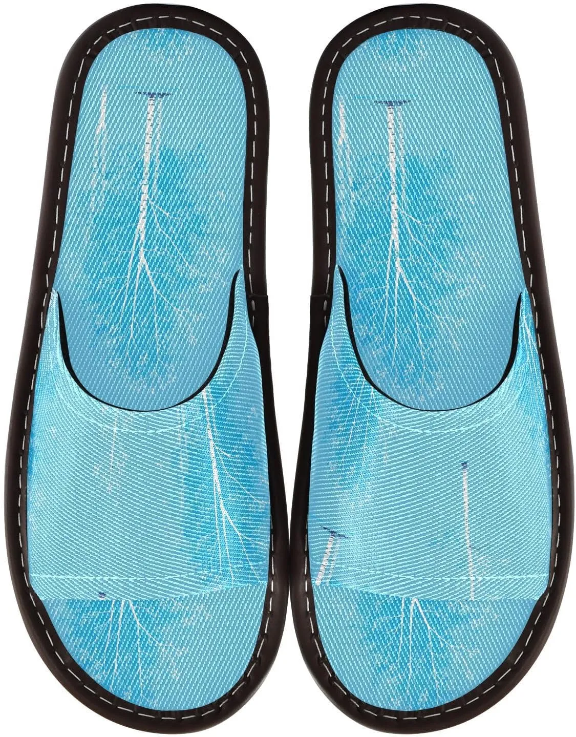 Yuiboo Huge Birches Turquoise Men Women Bathroom Slippers Washable Beach Sandals for Hotel Travel Hotel