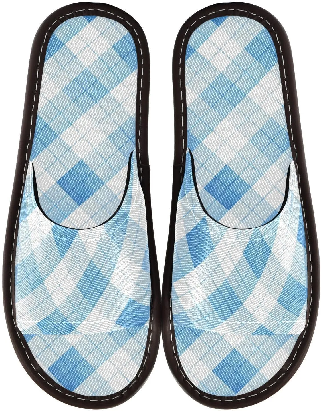 Yuiboo Light Blue Checks Men Women's Spa Shower Slippers Summer Beach Sandals for Indoor Indoor Home
