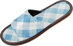 Yuiboo Light Blue Checks Men Women's Spa Shower Slippers Summer Beach Sandals for Indoor Indoor Home
