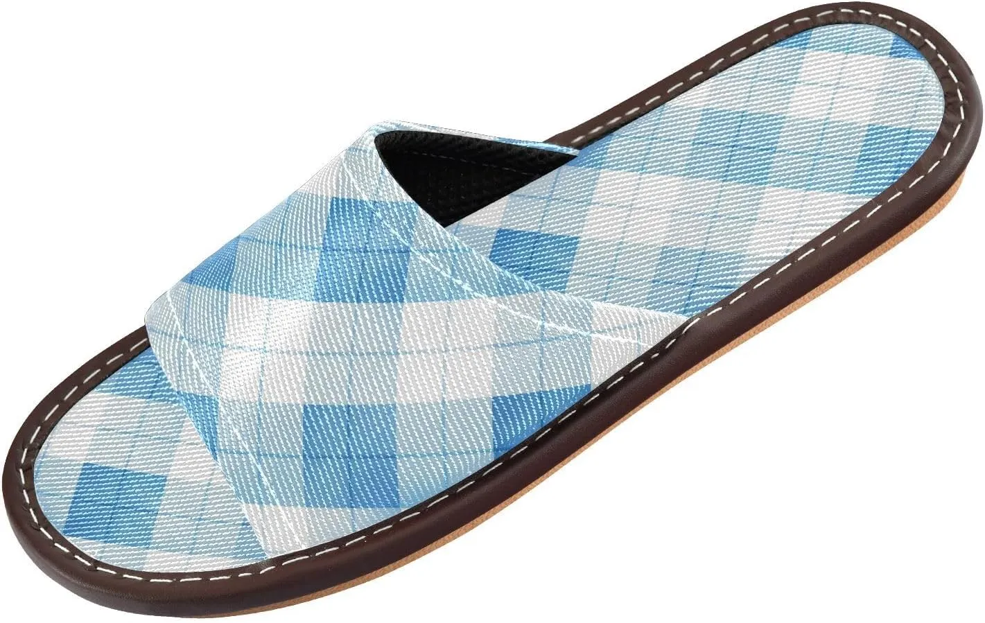Yuiboo Light Blue Checks Men Women's Spa Shower Slippers Summer Beach Sandals for Indoor Indoor Home