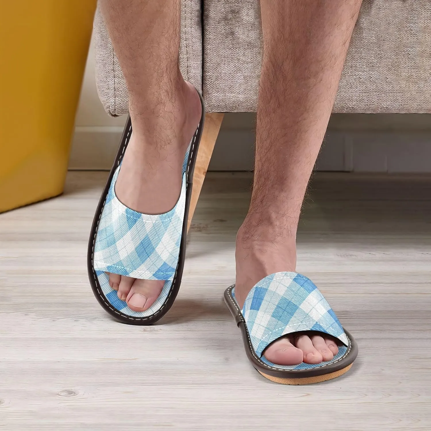 Yuiboo Light Blue Checks Men Women's Spa Shower Slippers Summer Beach Sandals for Indoor Indoor Home