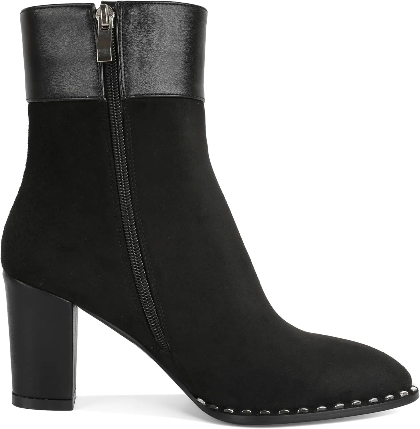 Zamikoo Women Chunky Heel Ankle Boots Round Toe Beaded Heeled Short Booties Side Zipper 3 Inches